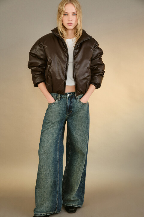 

Куртка утепленная с кожаной фактурой, Черный, Куртка утепленная с кожаной фактурой