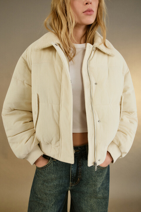 

Куртка-бомбер стеганая вельветовая, Молочный, Куртка-бомбер стеганая вельветовая