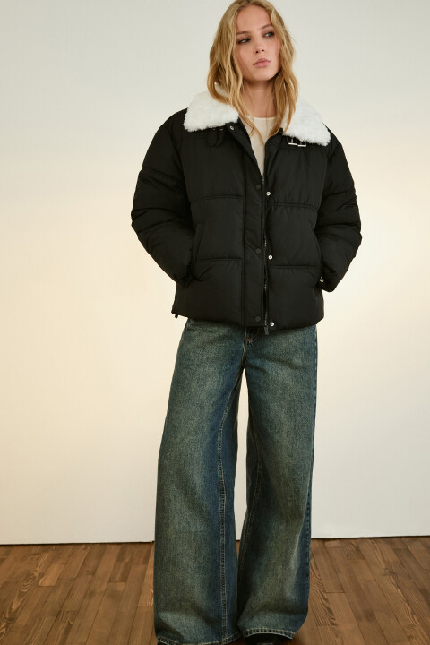 

Куртка стеганая с воротником-авиатор, Черный, Куртка стеганая с воротником-авиатор