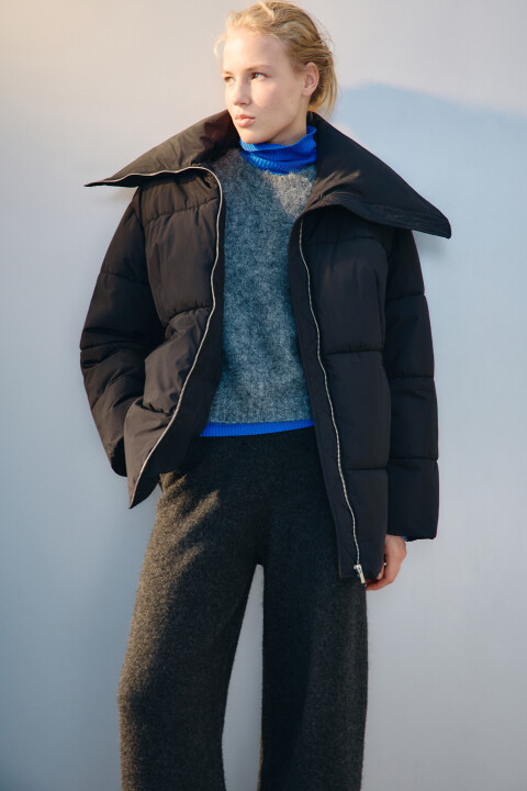 

Куртка стеганая с широким воротником, Черный, Куртка стеганая с широким воротником