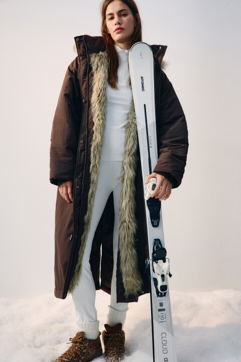 

Куртка-парка удлиненная с опушкой, Коричневый, Куртка-парка удлиненная с опушкой