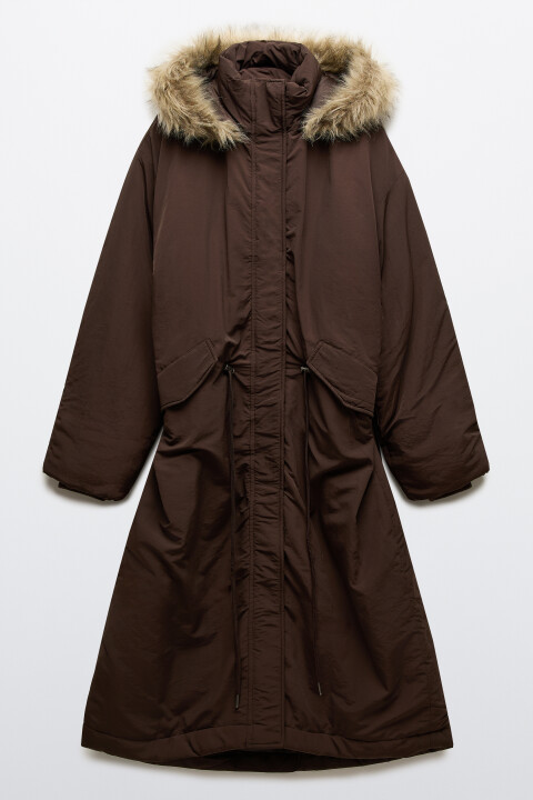 

Куртка-парка удлиненная с опушкой, Коричневый, Куртка-парка удлиненная с опушкой