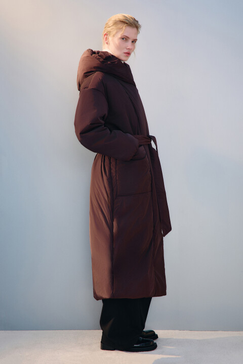 

Пальто на утеплителе с поясом, Коричневый, Пальто на утеплителе с поясом