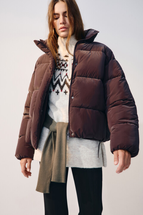 

Куртка стеганая с высоким воротником, Коричневый, Куртка стеганая с высоким воротником