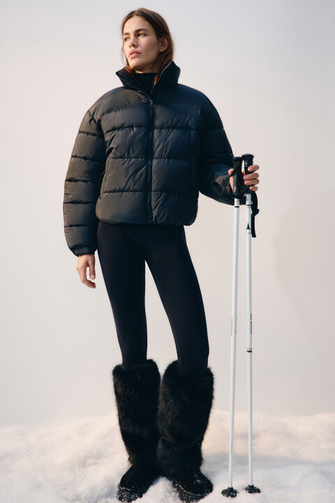 

Куртка короткая стеганая со стойкой, Черный, Куртка короткая стеганая со стойкой