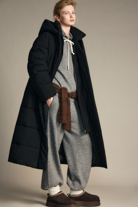 

Пальто стеганое со стойкой и капюшоном, Черный, Пальто стеганое со стойкой и капюшоном