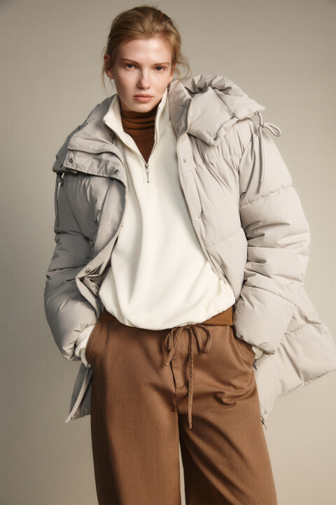 

Куртка стеганая с капюшоном, Бежевый, Куртка стеганая с капюшоном