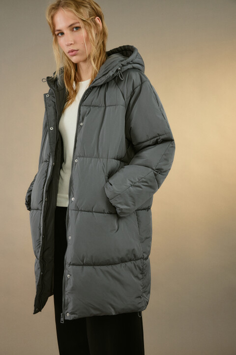 

Пальто стеганое с капюшоном, Серый, Пальто стеганое с капюшоном