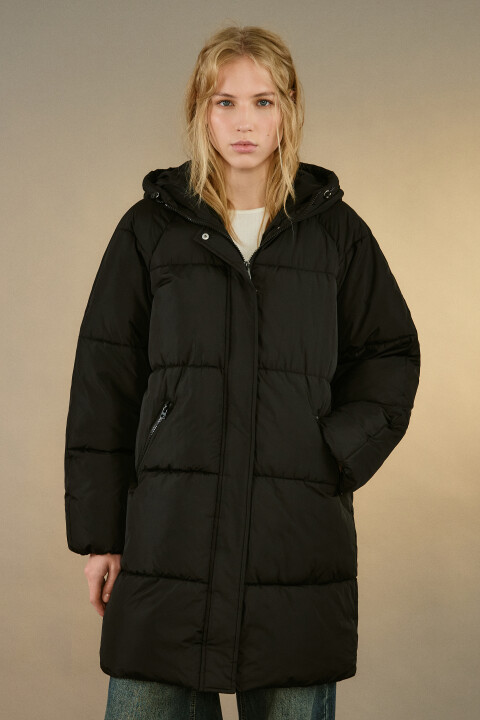 

Пальто стеганое с капюшоном, Черный, Пальто стеганое с капюшоном