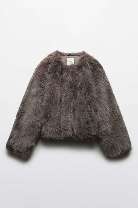 

Шуба короткая с длинным ворсом, Серый, Шуба короткая с длинным ворсом