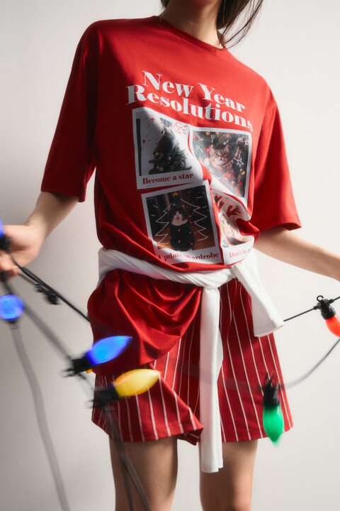 

Платье-футболка домашнее с принтом, Красный, Платье-футболка домашнее с принтом