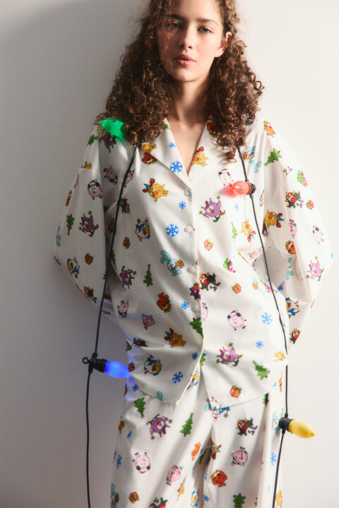 

Блузка-рубашка домашняя с принтом, Ванильный, Блузка-рубашка домашняя с принтом