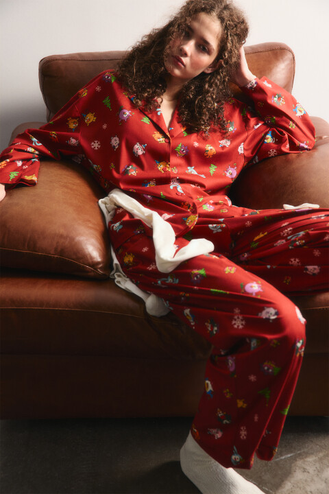 

Блузка-рубашка домашняя с принтом, Красный, Блузка-рубашка домашняя с принтом