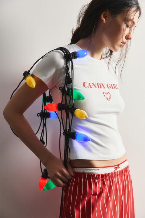 

Футболка-топ домашняя с принтом, Белый, Футболка-топ домашняя с принтом