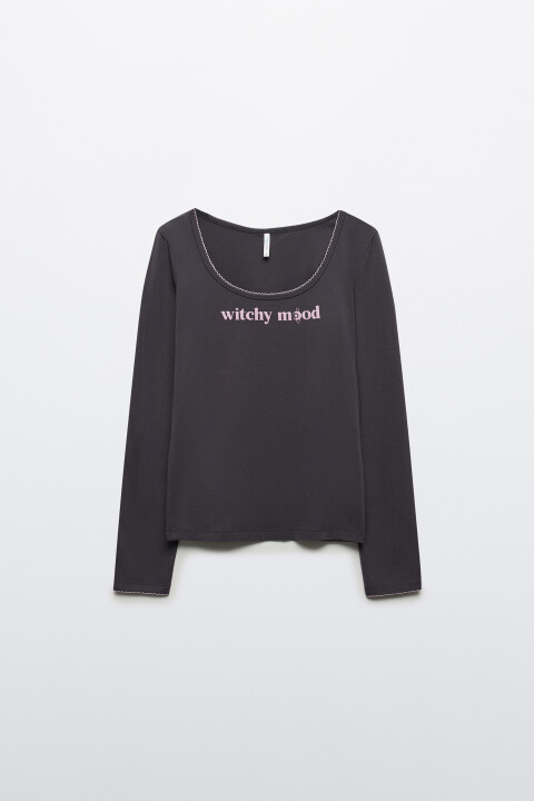 

Лонгслив домашний с надписью, Серый, Лонгслив домашний с надписью