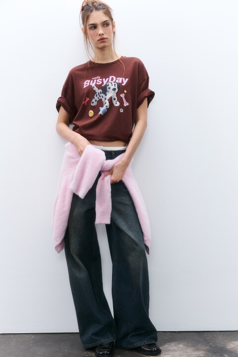

Футболка oversize с принтом, Розовый, Футболка oversize с принтом