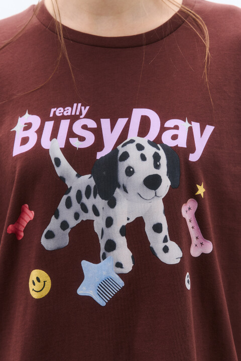 

Футболка oversize с принтом, Коричневый, Футболка oversize с принтом