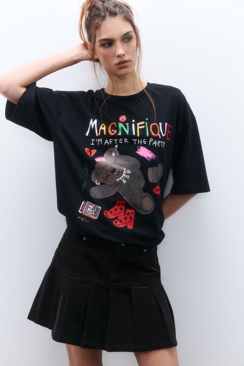 

Футболка oversize с принтом, Черный, Футболка oversize с принтом