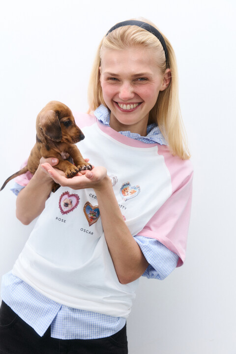 

Футболка oversize с принтом, Розовый, Футболка oversize с принтом