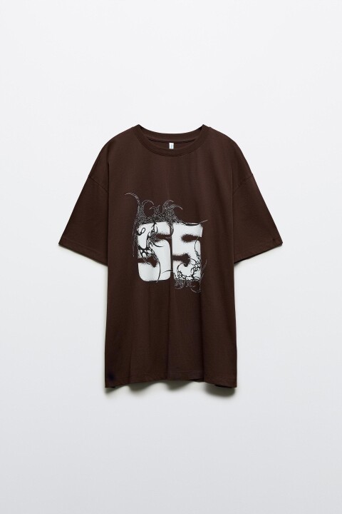 

Футболка оверсайз с принтом, Коричневый, Футболка оверсайз с принтом