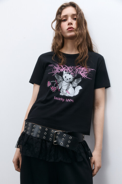 

Футболка oversize с принтом, Белый, Футболка oversize с принтом