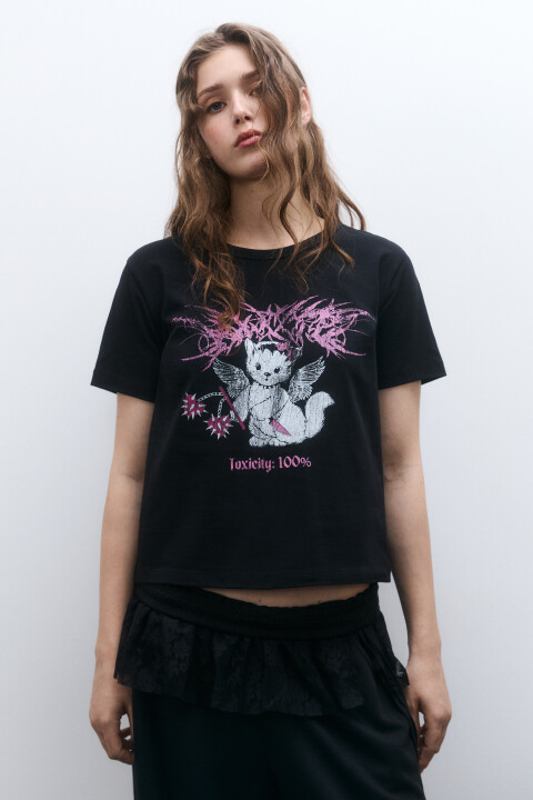 

Футболка трикотажная с принтом, Черный, Футболка трикотажная с принтом