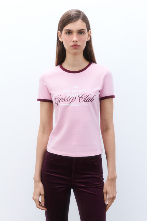 

Футболка облегающая с принтом, Розовый, Футболка облегающая с принтом