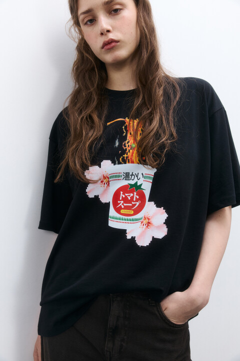 

Футболка oversize удлиненная с принтом, Черный, Футболка oversize удлиненная с принтом