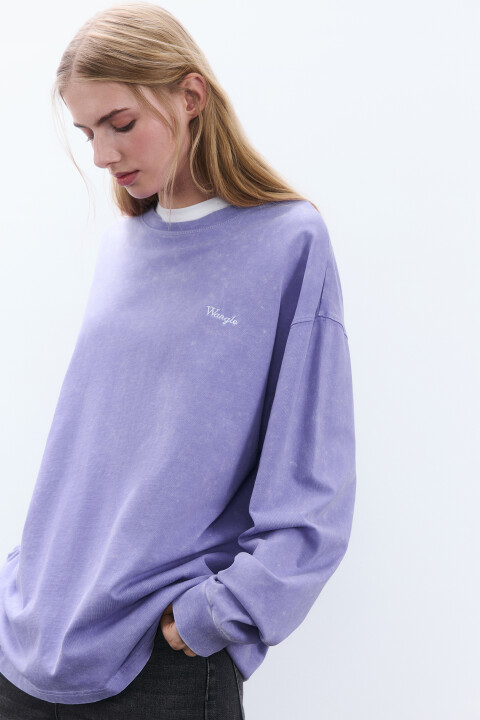 

Лонгслив oversize с вареным эффектом, Сиреневый, Лонгслив oversize с вареным эффектом