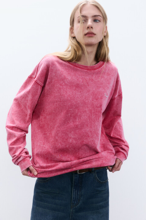 

Лонгслив oversize с вареным эффектом, Розовый, Лонгслив oversize с вареным эффектом