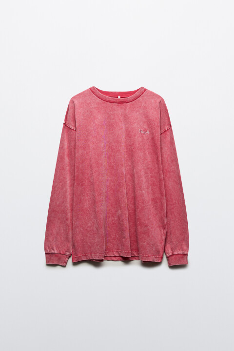 

Лонгслив oversize с вареным эффектом, Розовый, Лонгслив oversize с вареным эффектом