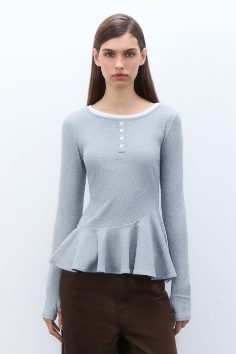 

Лонгслив облегающий с баской, Серый, Лонгслив облегающий с баской