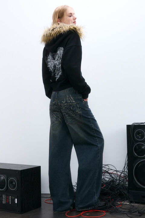 

Джинсы baggy fit с принтом, Темный тинт, Джинсы baggy fit с принтом