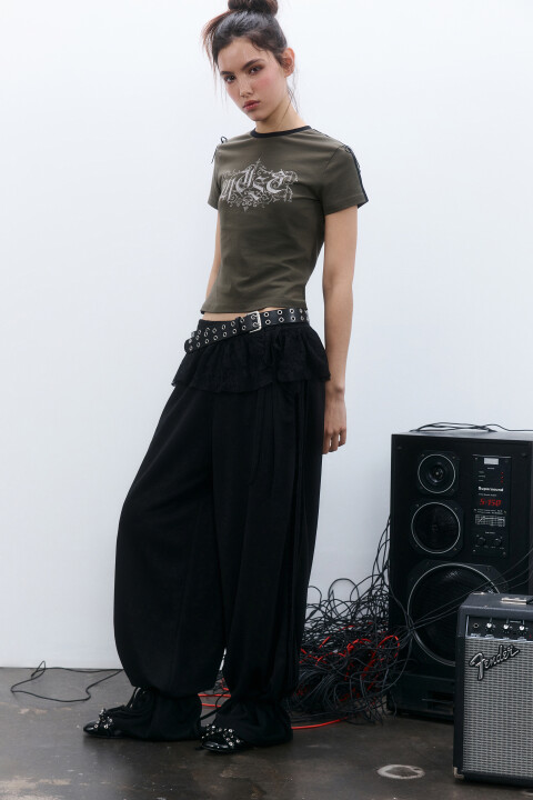 

Брюки с баской и завязками по низу, Черный, Брюки с баской и завязками по низу