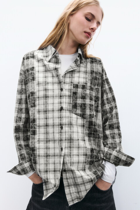 

Рубашка oversize фланелевая в клетку, Черный, Рубашка oversize фланелевая в клетку