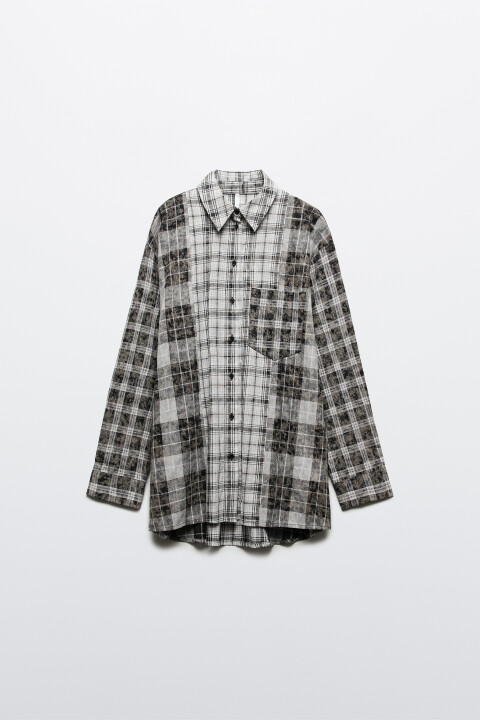 

Рубашка oversize фланелевая в клетку, Черный, Рубашка oversize фланелевая в клетку