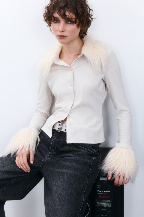 

Джемпер на пуговицах с пушистой отделкой, Розовый, Джемпер на пуговицах с пушистой отделкой