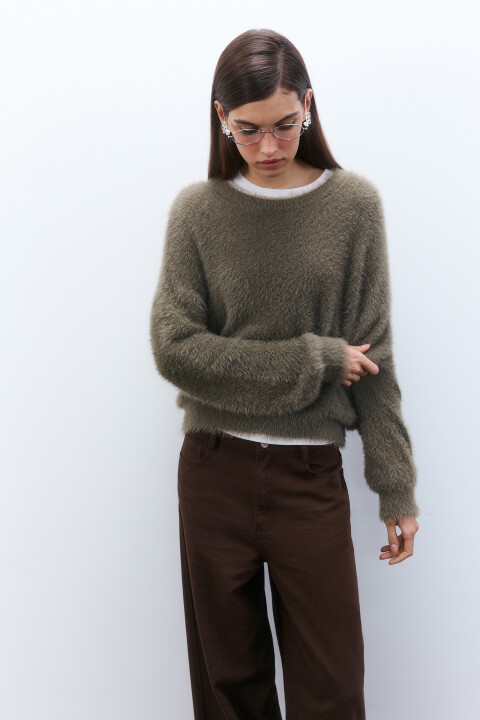 

Джемпер вязаный пушистый, Зеленый, Джемпер вязаный пушистый