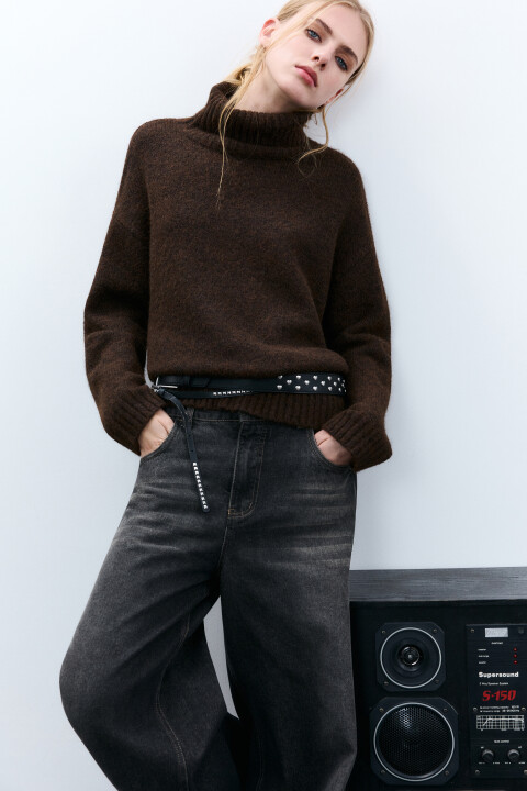 

Свитер вязаный с воротником, Черный, Свитер вязаный с воротником