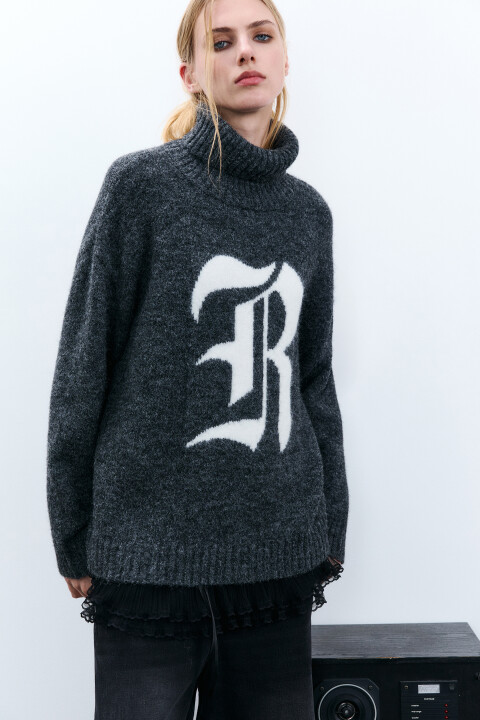 

Свитер вязаный с воротником, Серый, Свитер вязаный с воротником