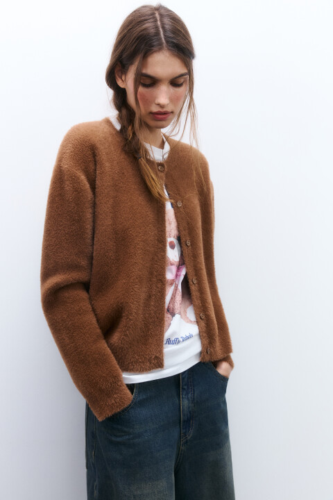 

Кардиган на пуговицах пушистый, Бежевый, Кардиган на пуговицах пушистый