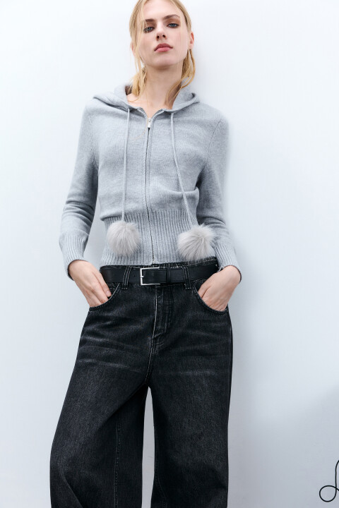 

Толстовка вязаная с капюшоном, Серый, Толстовка вязаная с капюшоном