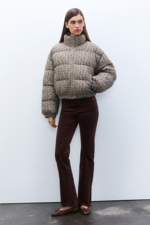 

Куртка стеганая с цветочным принтом, Серый, Куртка стеганая с цветочным принтом