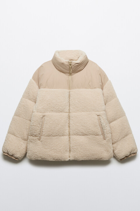 

Куртка стеганая с плюшевыми вставками, Молочный, Куртка стеганая с плюшевыми вставками