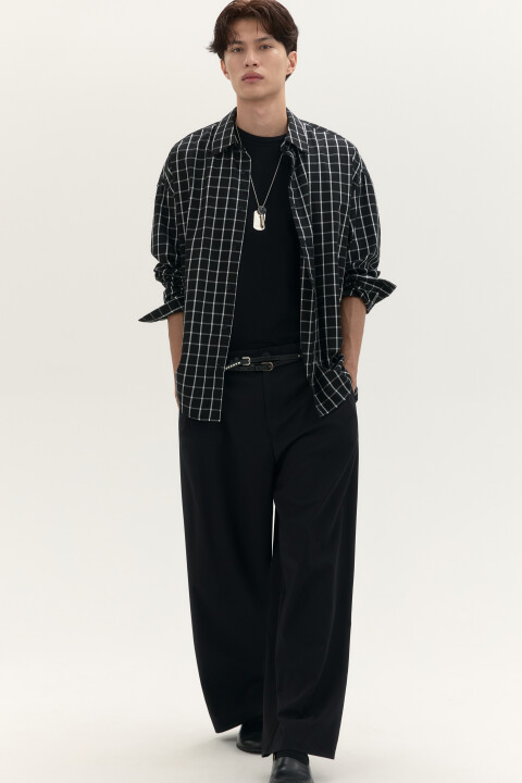 

Брюки широкие костюмные со складками, Черный, Брюки широкие костюмные со складками