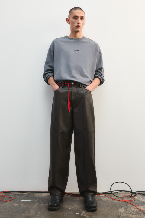 

Брюки широкие с кожаной фактурой, Коричневый, Брюки широкие с кожаной фактурой