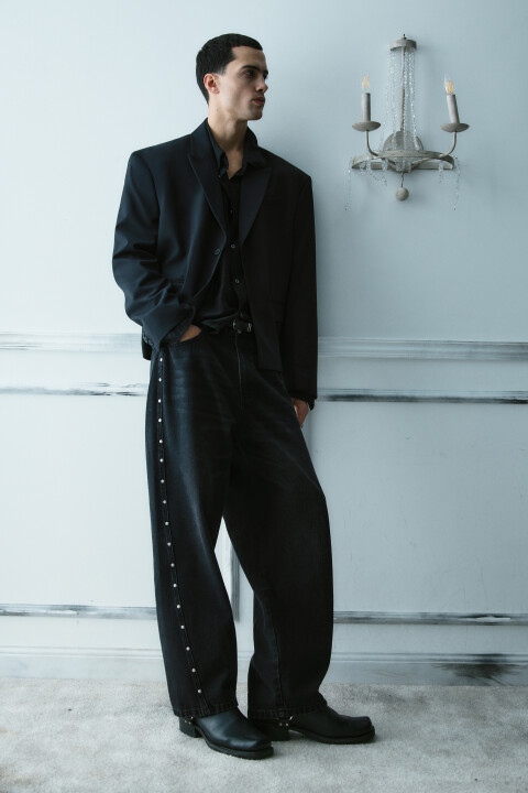 

Джинсы wide leg с заклепками, Серый, Джинсы wide leg с заклепками