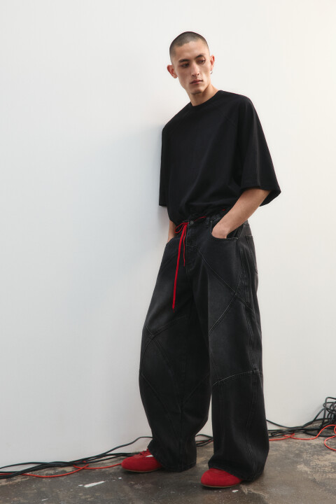 

Джинсы baggy fit с декоративными швами, Черный, Джинсы baggy fit с декоративными швами