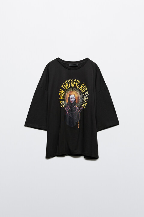 

Футболка хлопковая с принтом, Черный, Футболка хлопковая с принтом