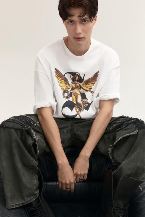 

Футболка хлопковая с принтом, Белый, Футболка хлопковая с принтом